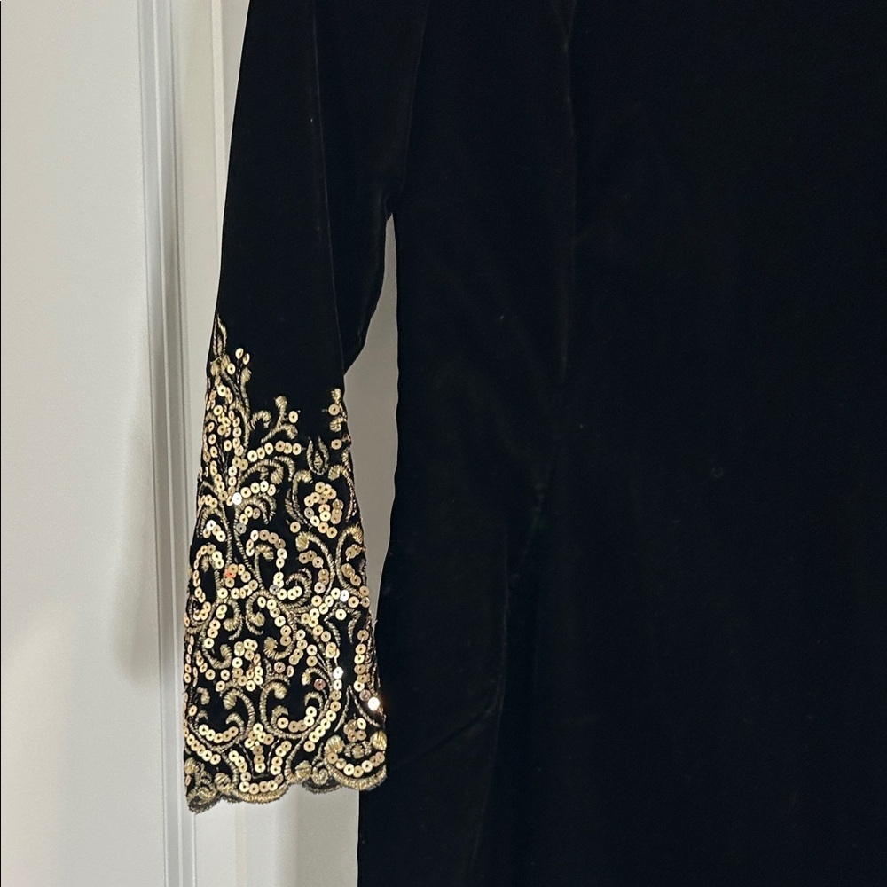 VINTAGE 1980s Victor Costa Velvet Gown | Rear Deep-v | Sequin Design - Size 8 - Picture 3 of 12